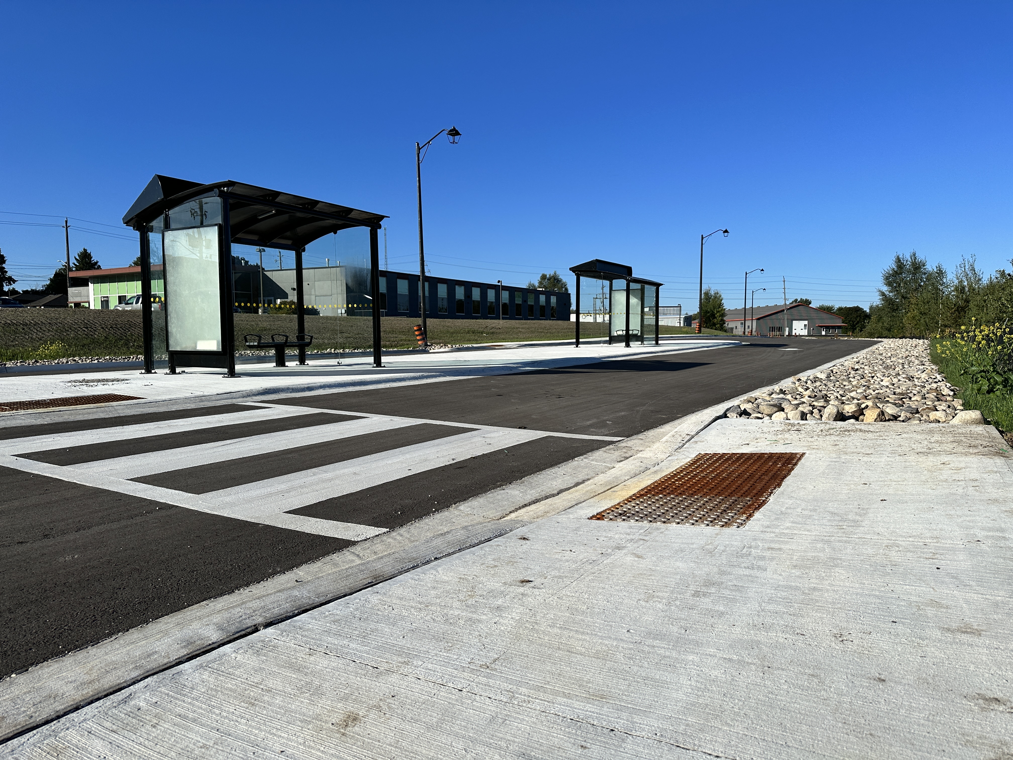 Orangeville's Transit Hub with two shelters